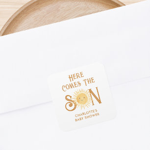 Here Comes The Son Baby Shower Square Sticker