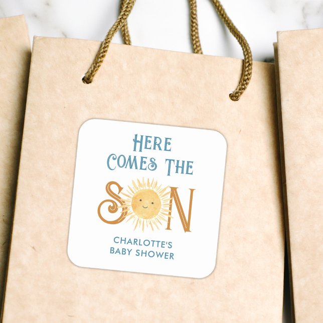 Here Comes The Son Baby Shower Square Sticker (Creator Uploaded)