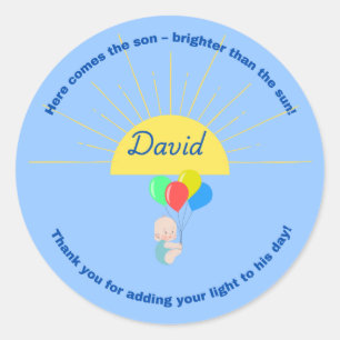 Here Comes the Son Baby Shower Sticker for boy
