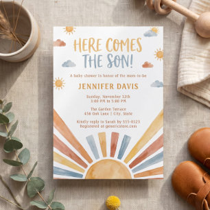 Here Comes The Son Baby Shower Sunrise Rays Invitation