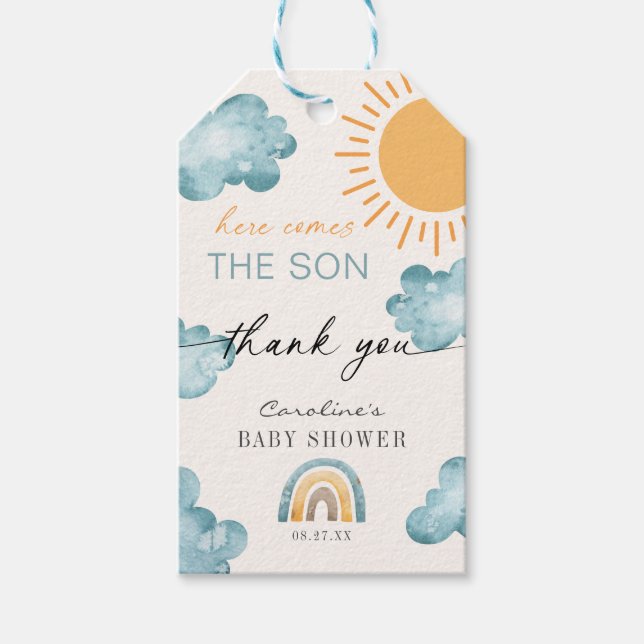 Here Comes The Son Baby Shower Sunshine Gift Tags (Front)