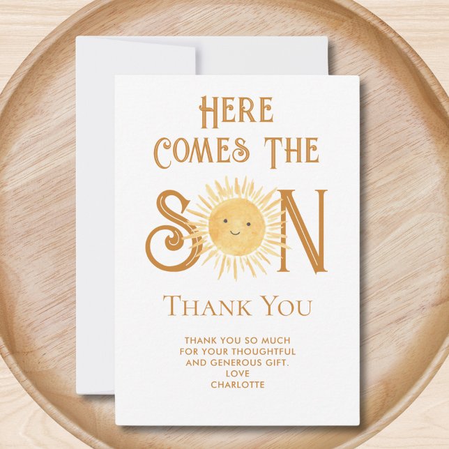 Here Comes The Son Baby Shower Thank You Card (Creator Uploaded)