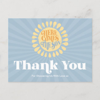Here Comes The Son Baby Shower Thank You Postcard