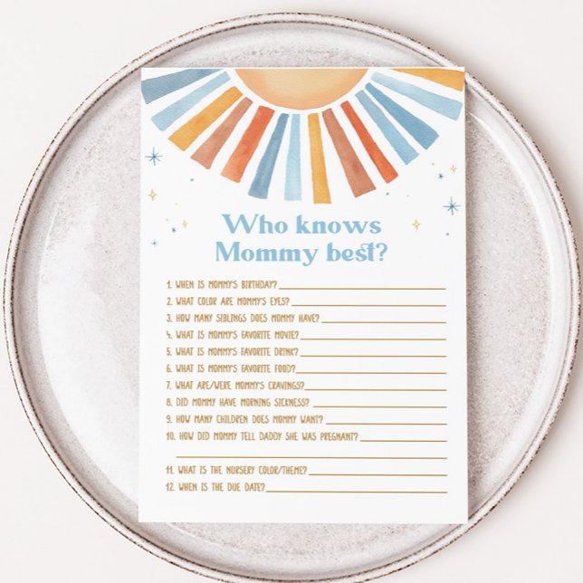 Here Comes the Son Baby Shower Who Knows Best Game (Boho Sunshine Baby Shower Who knows Mommy Best Game)