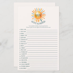 Here Comes the Son Baby Shower Word Scramble Game