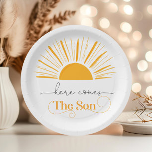 Here comes the son birthday paper plate