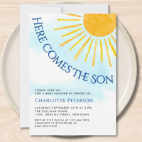 Here Comes The Son Blue Sky Baby Shower Invitation