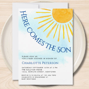 Here Comes The Son Blue Sky Baby Shower Invitation