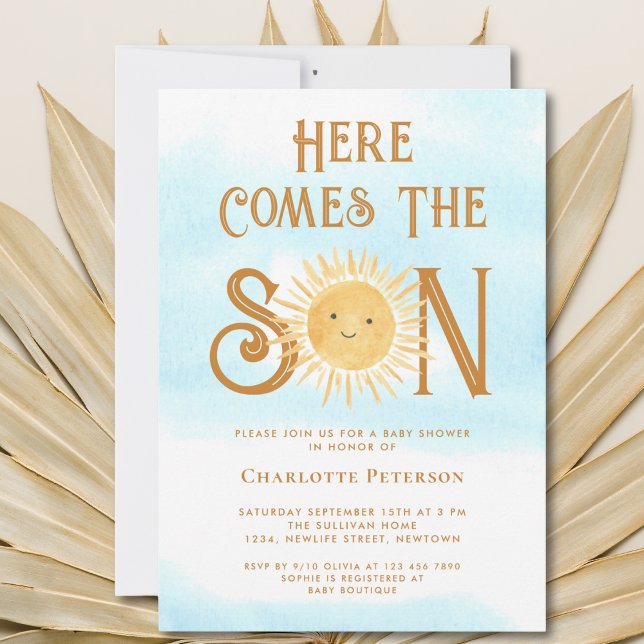 Here Comes The Son Blue Sky Baby Shower  Invitation (Creator Uploaded)