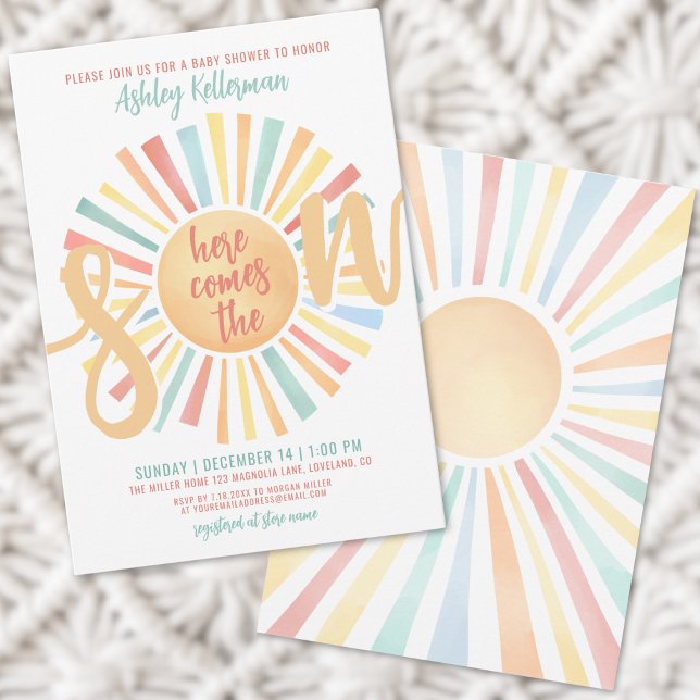 Here Comes The Son Boho Baby Shower Invitation (Here Comes The Son Boy Baby Shower Invitation)