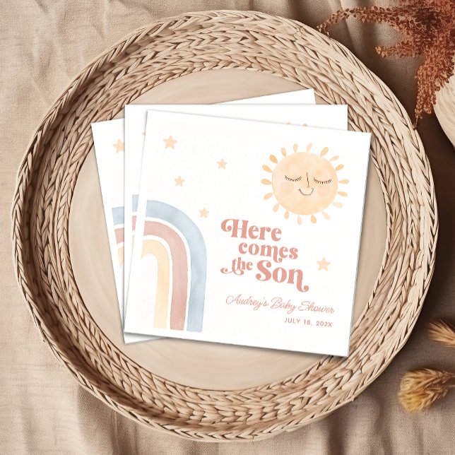 Here Comes the Son Boho Baby Shower Napkin (Here Comes the Son Boho Baby Shower Napkins)