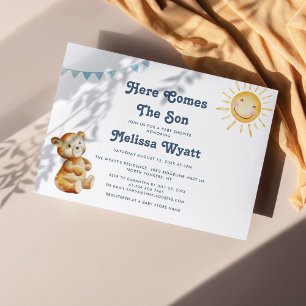 Here Comes The Son Boho Bear Boy Baby Shower  Invitation