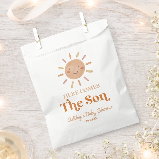 Here Comes The Son Boho Bohemian Retro Baby Shower Favour Bags (Clipped)