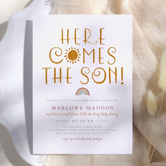 Here Comes The Son | Boho Rainbow Boy Baby Shower Invitation (Creator Uploaded)