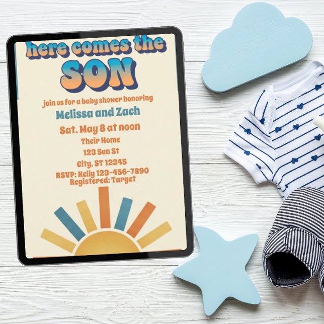 Here Comes the SON, Boho Sun Baby Shower Invitation (Creator Uploaded)