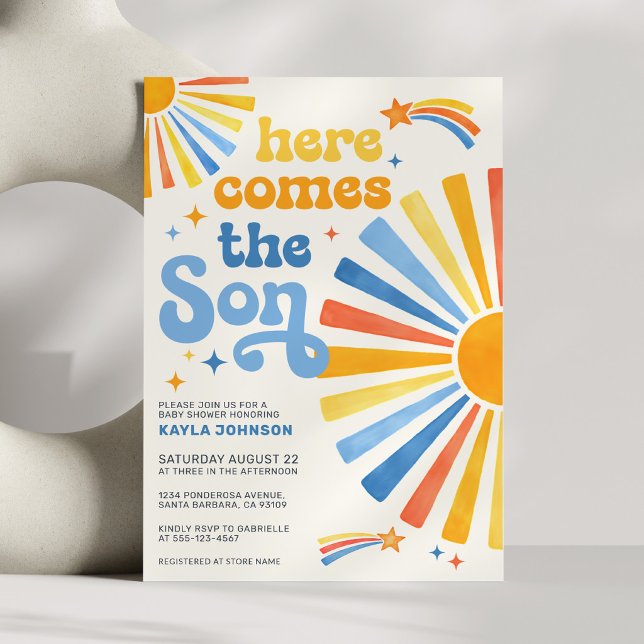 Here Comes the Son Boho Sun Boy Baby Shower Invitation (Creator Uploaded)