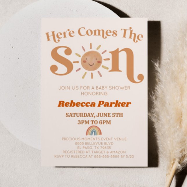 Here Comes The Son Boho Sun Rainbow Baby Shower Invitation (Creator Uploaded)