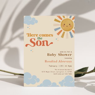 Here Comes the Son Boho Vintage Retro Baby Shower Invitation