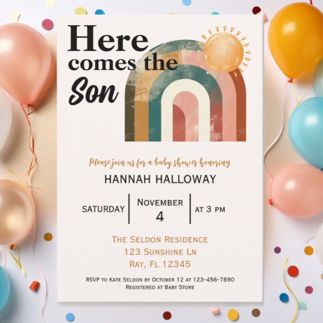 Here Comes the Son Bold Rainbow Baby Shower Invitation (Creator Uploaded)