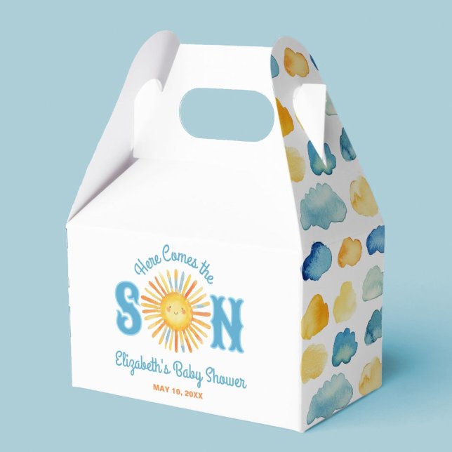Here Comes the Son Boy Baby Shower Favour Box (A cute Here Comes the Son, treat box party favor for your baby shower.)