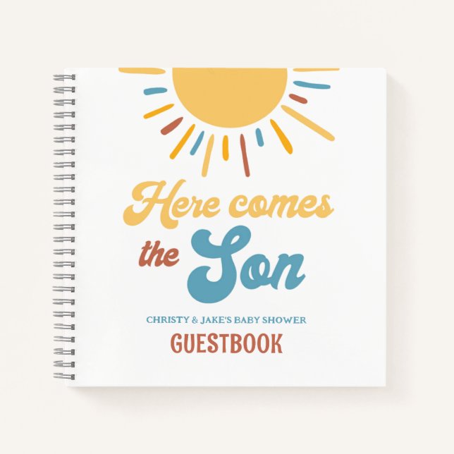 Here Comes The Son Boy Baby Shower Guestbook Notebook (Front)