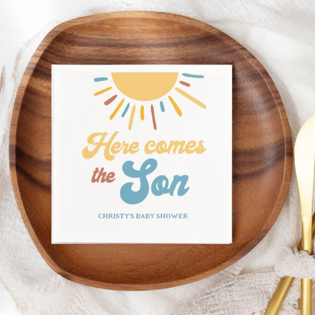 Here Comes The Son Boy Baby Shower Napkin (Creator Uploaded)