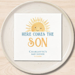 Here Comes The Son Boy Baby Shower Napkin