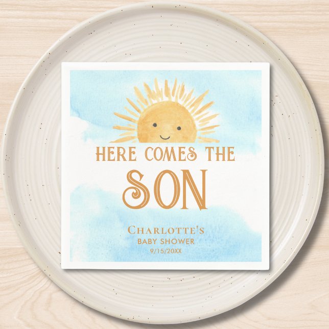 Here Comes The Son Boy Baby Shower Napkin (Creator Uploaded)