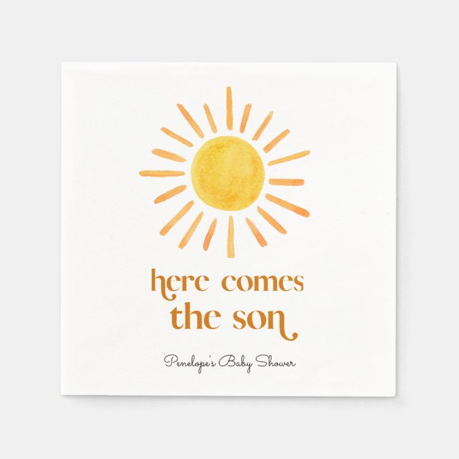 Here Comes the Son Boy Baby Shower Napkin (Front)