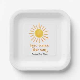 Here Comes the Son Boy Baby Shower Paper Plate