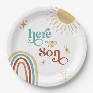 Here Comes the Son Boy Baby Shower Paper Plate