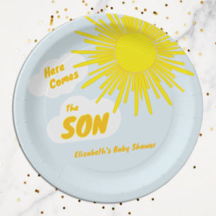 Here Comes The Son Boy Baby Shower Paper Plate