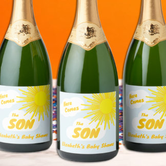Here Comes The Son Boy Baby Shower Sparkling Wine Label