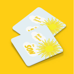 Here Comes The Son Boy Baby Shower Square Paper Coaster