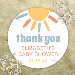 Here Comes The Son Boy Baby Shower Thankyou Favour Classic Round Sticker