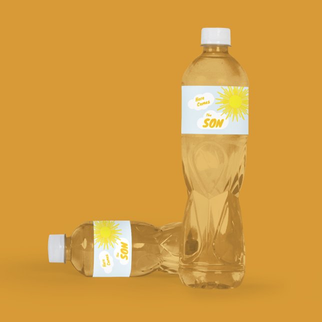 Here Comes The Son Boy Baby Shower Water Bottle Label (Creator Uploaded)