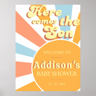 Here comes the son boy baby shower welcome poster
