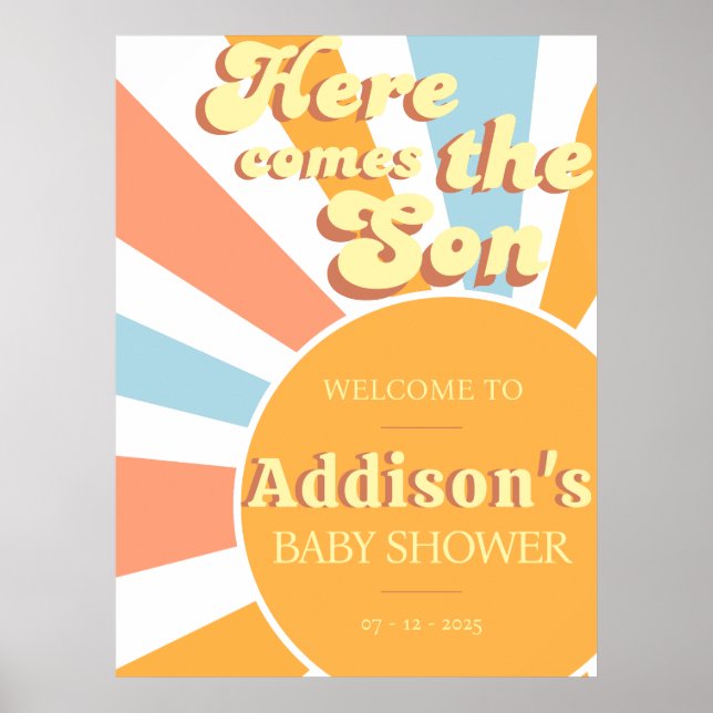 Here comes the son boy baby shower welcome poster (Front)