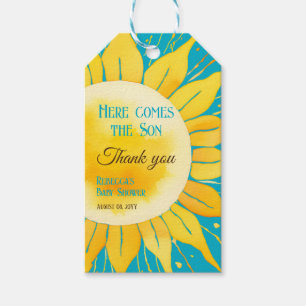 Here Comes the Son Boy Blue Sunshine Baby Shower Gift Tags