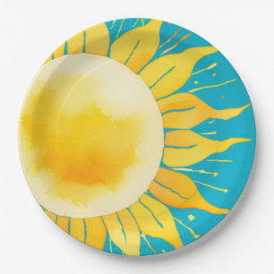 Here Comes the Son Boy Blue Sunshine Baby Shower Paper Plate