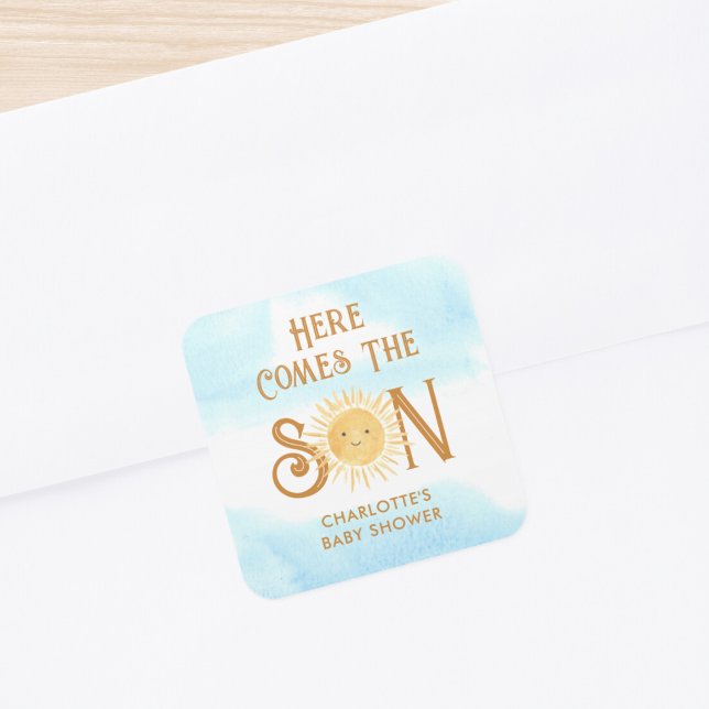 Here Comes The Son Boy's Baby Shower Square Sticker (Creator Uploaded)