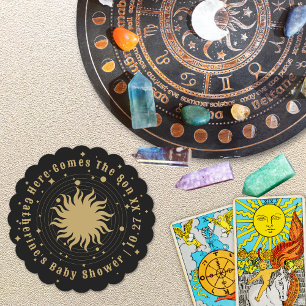 Here Comes The Son   Celestial Baby Shower Paper Coaster