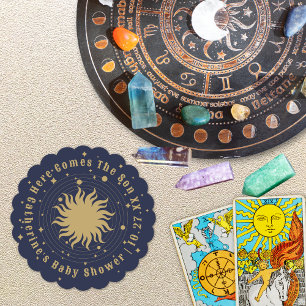 Here Comes The Son   Celestial Baby Shower Paper Coaster