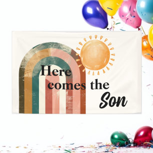 Here Comes the Son Colourful Rainbow Baby Shower Banner