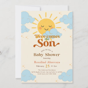 Here Comes The Son Cute Retro Baby Shower Invitation