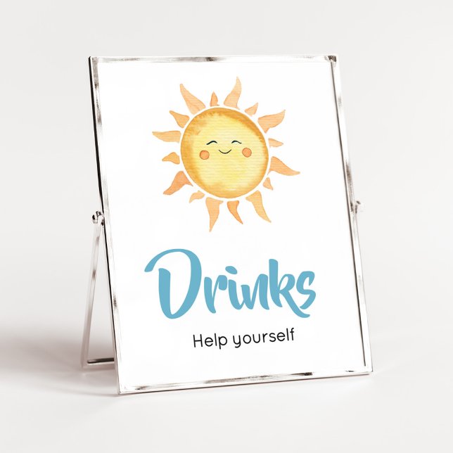 Here Comes the Son Cute Sun Baby Shower Drinks Poster (Sunshine Here Comes the Son Baby Shower Drinks Sign)