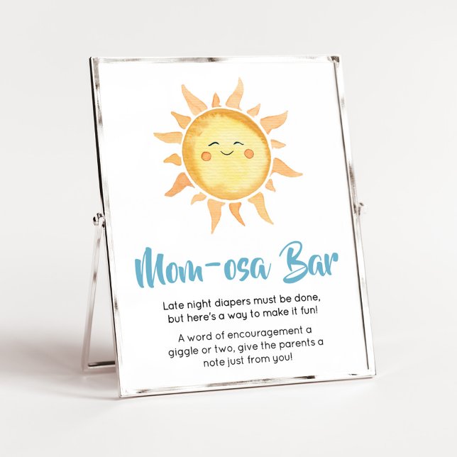 Here Comes the Son Cute Sun Mum Osa Bar Poster (Sunshine Here Comes the Son Baby Shower Mom Osa Bar Sign)