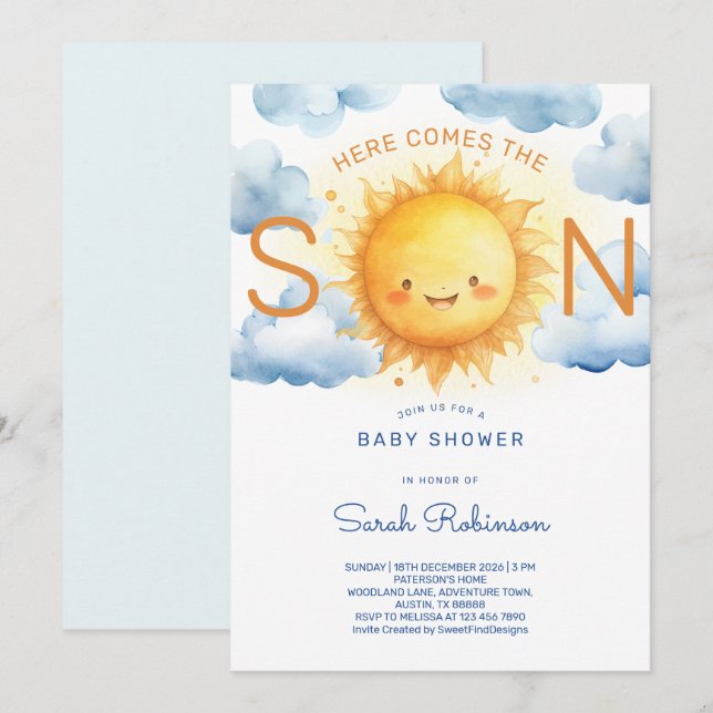 Here Comes the Son Elegant Baby Shower Invitation (Front/Back)