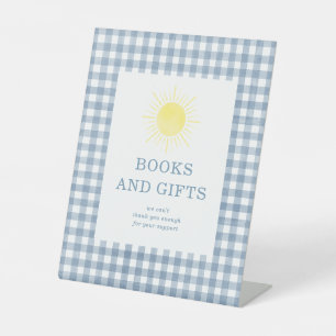 Here Comes The Son Gingham Baby Shower Book & Gift Pedestal Sign