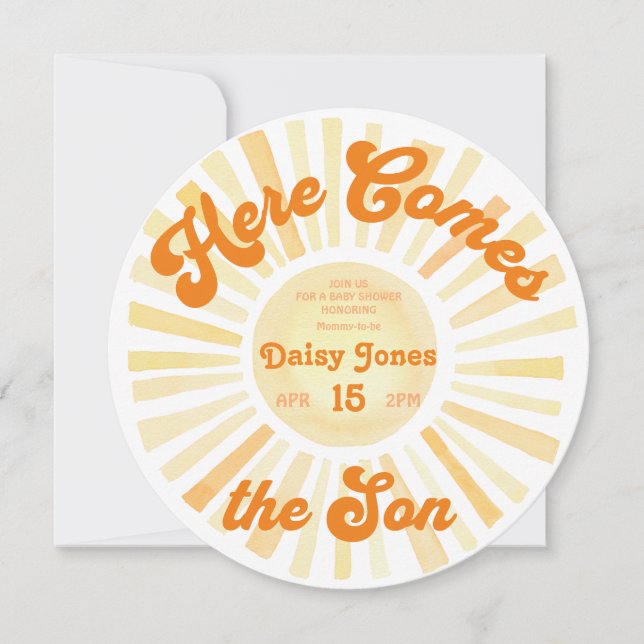 Here Comes the Son Groovy 70s Baby Shower Invitation (Front)